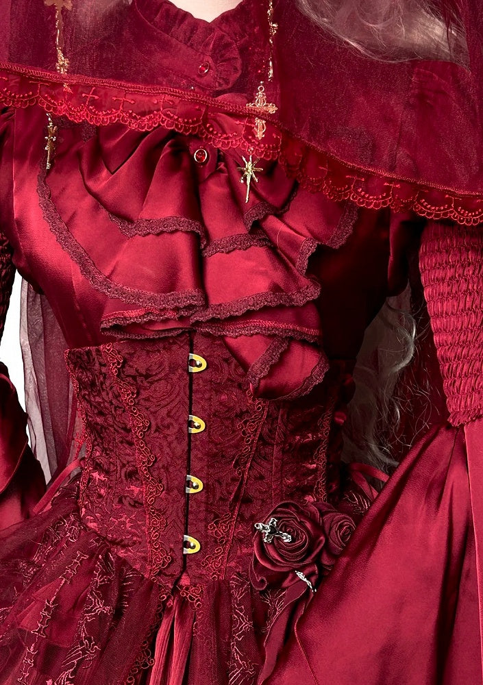 Dragon Bone Red Gothic Lolita Corset Belt - Cathedral Embroidery - image 6