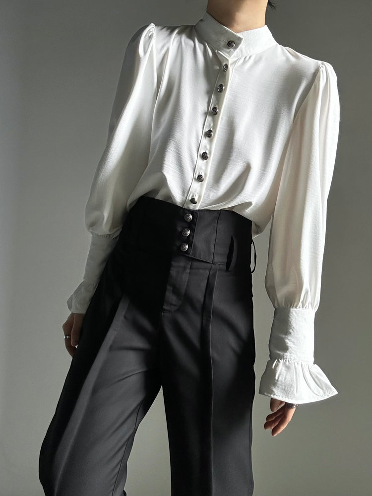 Black High-Waisted Ouji Flare Pants – Straight-Leg Buttoned Waistband | ASAE - image 4