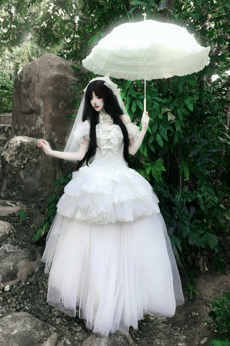 Pure White Prayer · Snow Love - Square Collar Ruffled Bow Lace Classic Gothic Lolita Dress Set - image 8