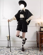 Night Raven Magic - Ouji Lolita Dress Set, Suspender Shorts & Cape - image 12