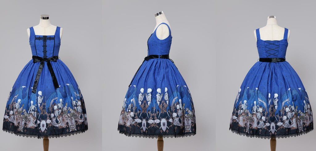 Dragon Bone Lily - Vintage Gothic Lolita Dragon & Skeleton Print JSK Dress and Accessories - image 8