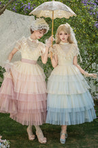 Sincere Vow - Edwardian Collar Short Sleeves Ombre Multi-Layered Ruffled Embroidered Sweet Lolita Dress - image 9