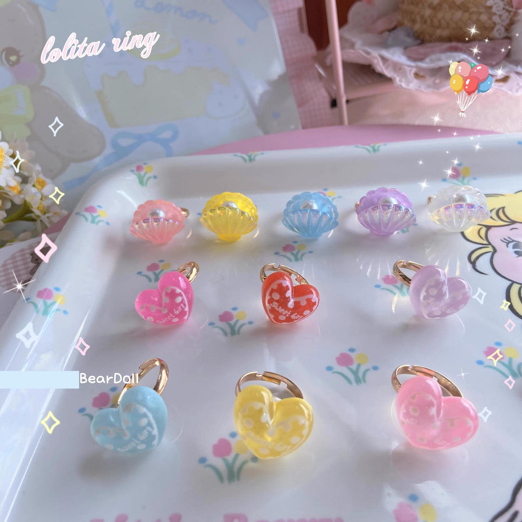 Kawaii Lolita Shell & Heart Adjustable Ring Collection - image 4