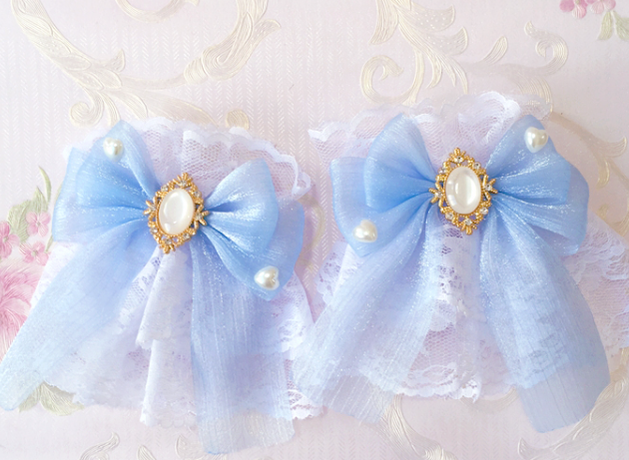 Sakura Home - Sweet Lolita Handmade Lace Bows Cuffs - image 3