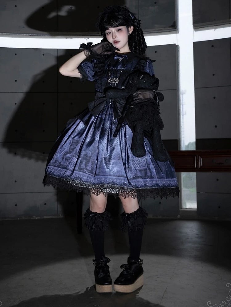 Midnight Rose Cemetery Dress with Overlay - iris de nuit - image 8