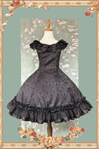 Floral Canon - Round Collar Sleeveless Jacquard Printed Ruffled Bow Gothic Lolita JSK Dress - image 3