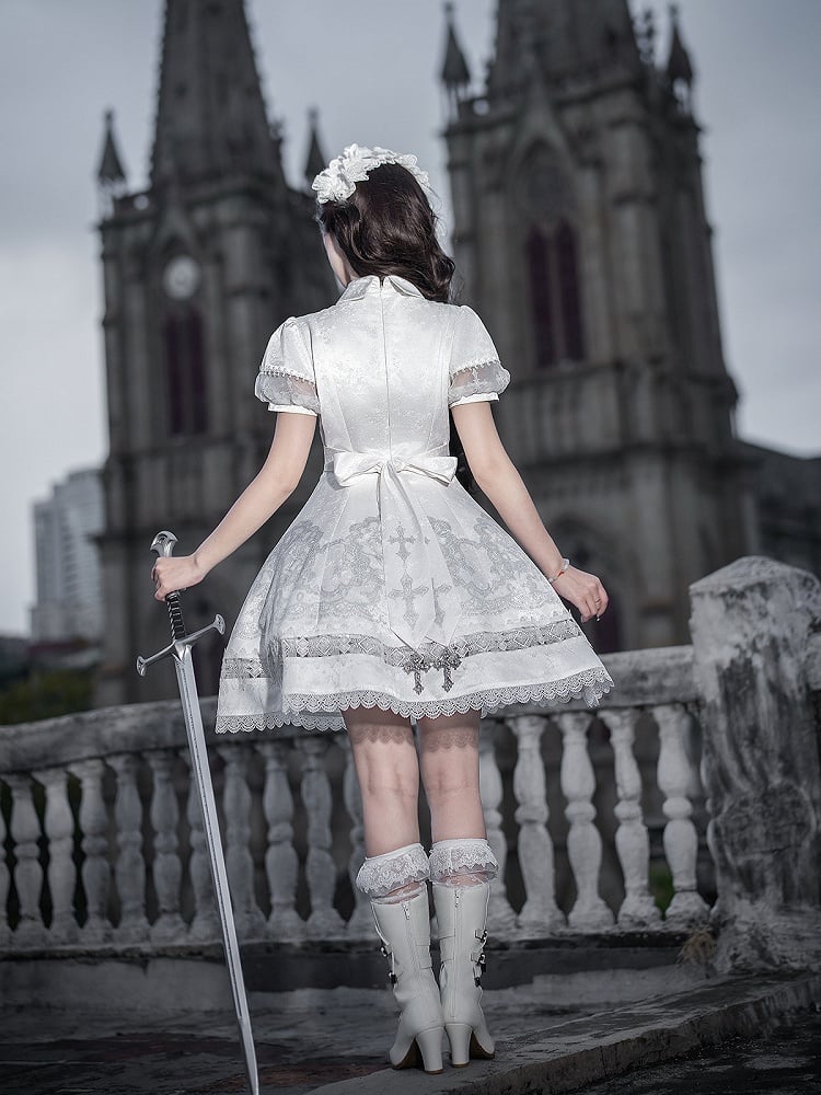 White Lily Embroidery Lace Gothic Lolita Dress - image 5