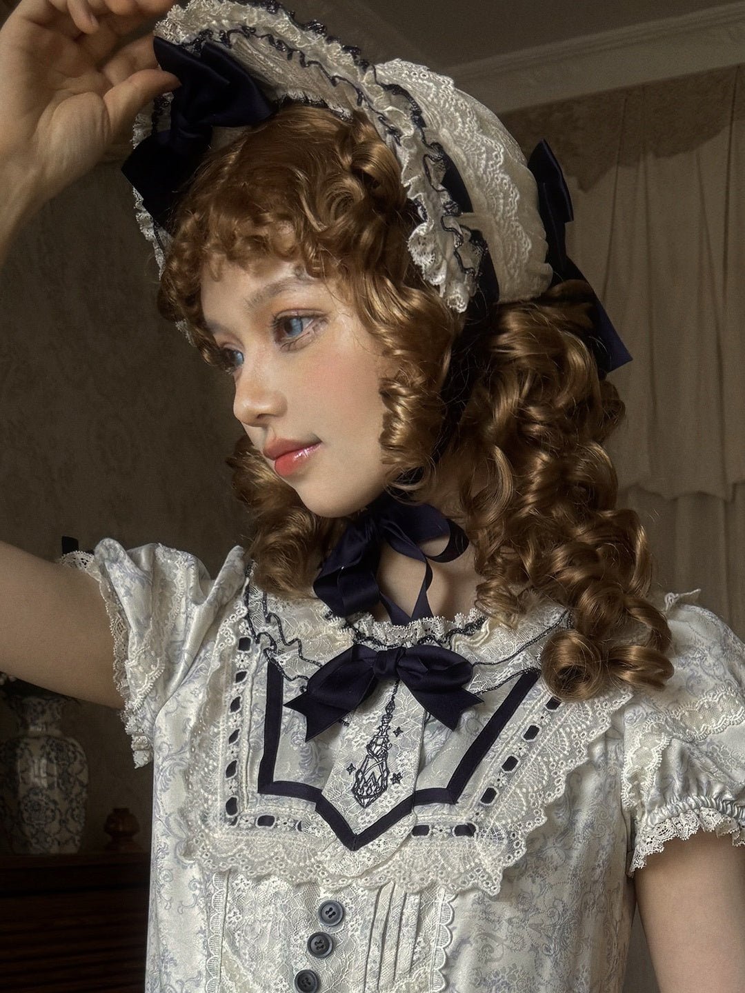 Fantasy Lamb Jacquard Print White Classic Lolita OP and Accessories - image 4