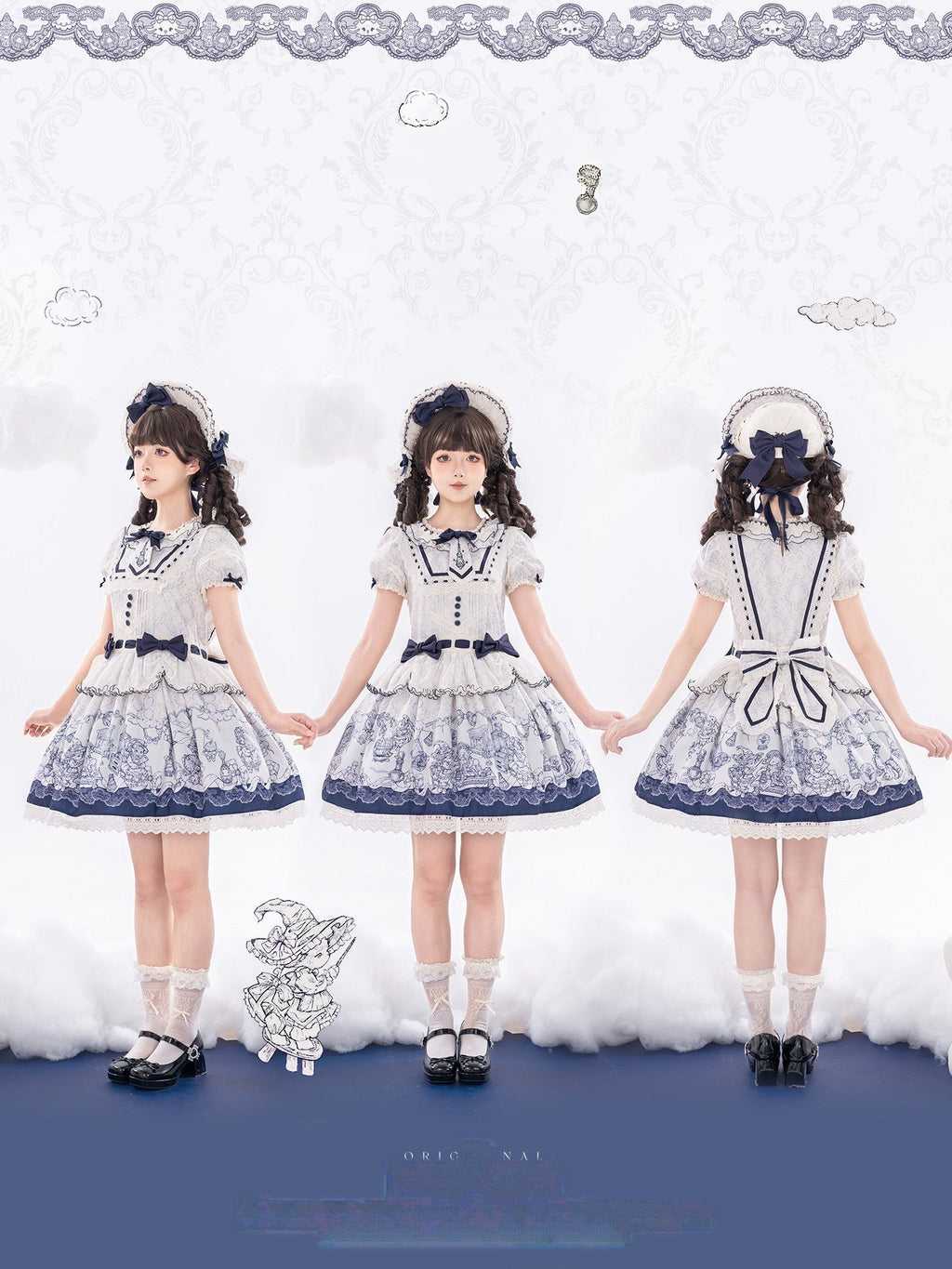 Fantasy Lamb Jacquard Print White Classic Lolita OP and Accessories - image 13