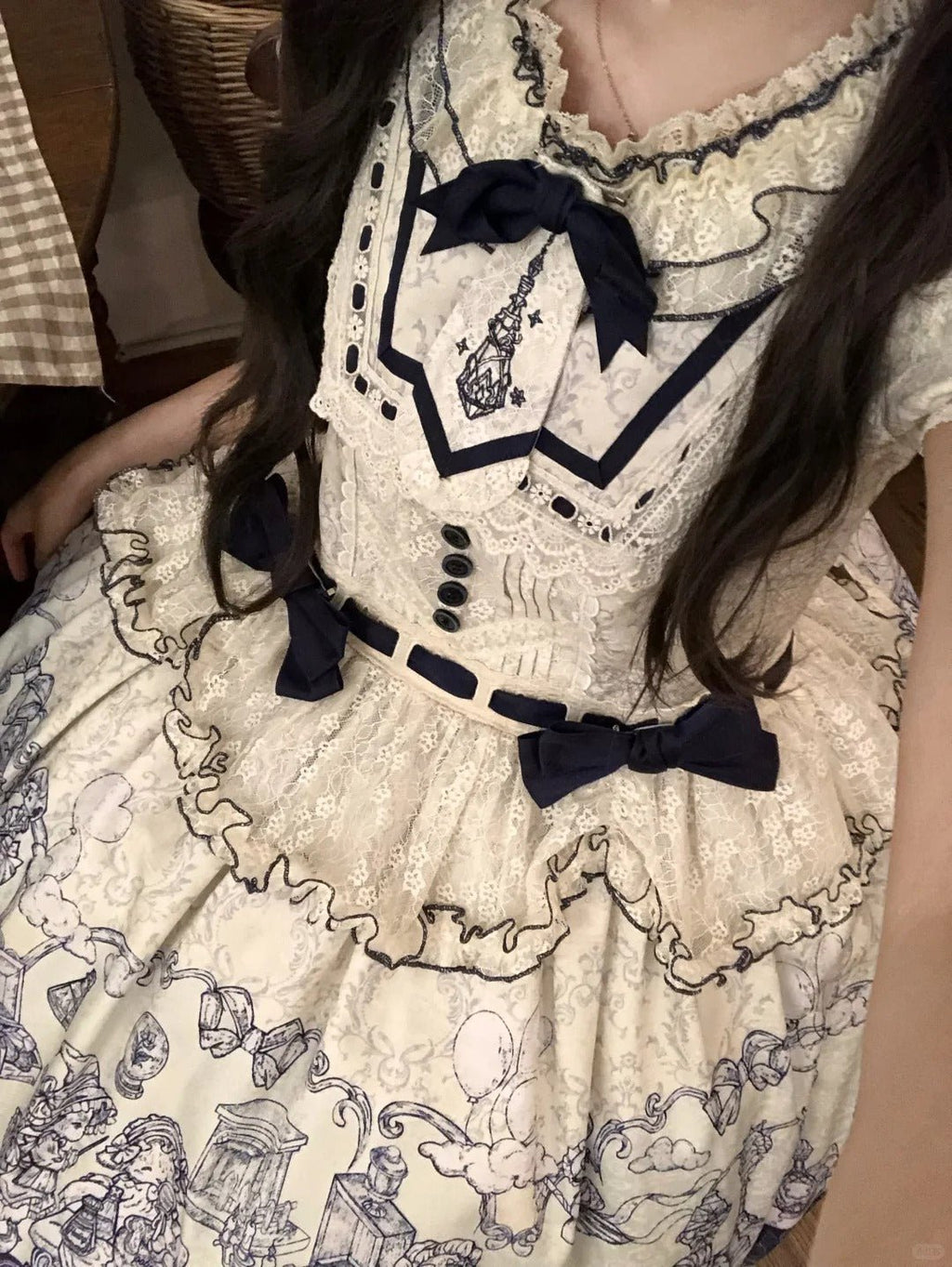 Fantasy Lamb Jacquard Print White Classic Lolita OP and Accessories - image 10