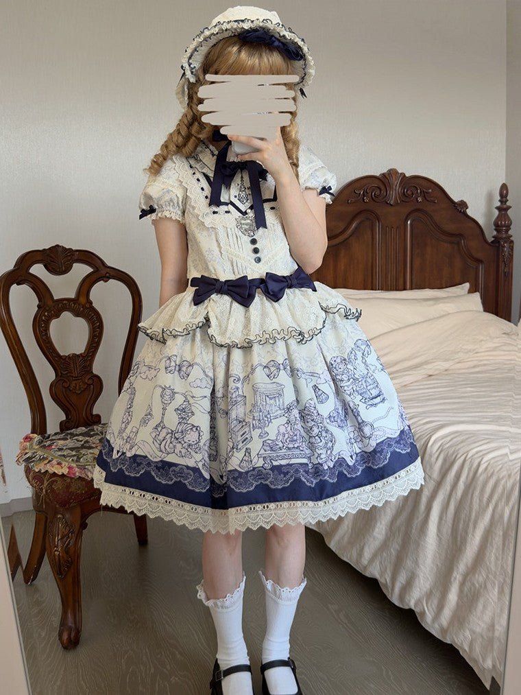 Fantasy Lamb Jacquard Print White Classic Lolita OP and Accessories - image 12