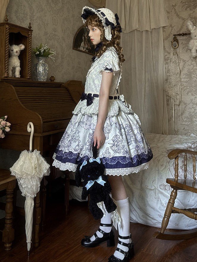 Fantasy Lamb Jacquard Print White Classic Lolita OP and Accessories - image 6
