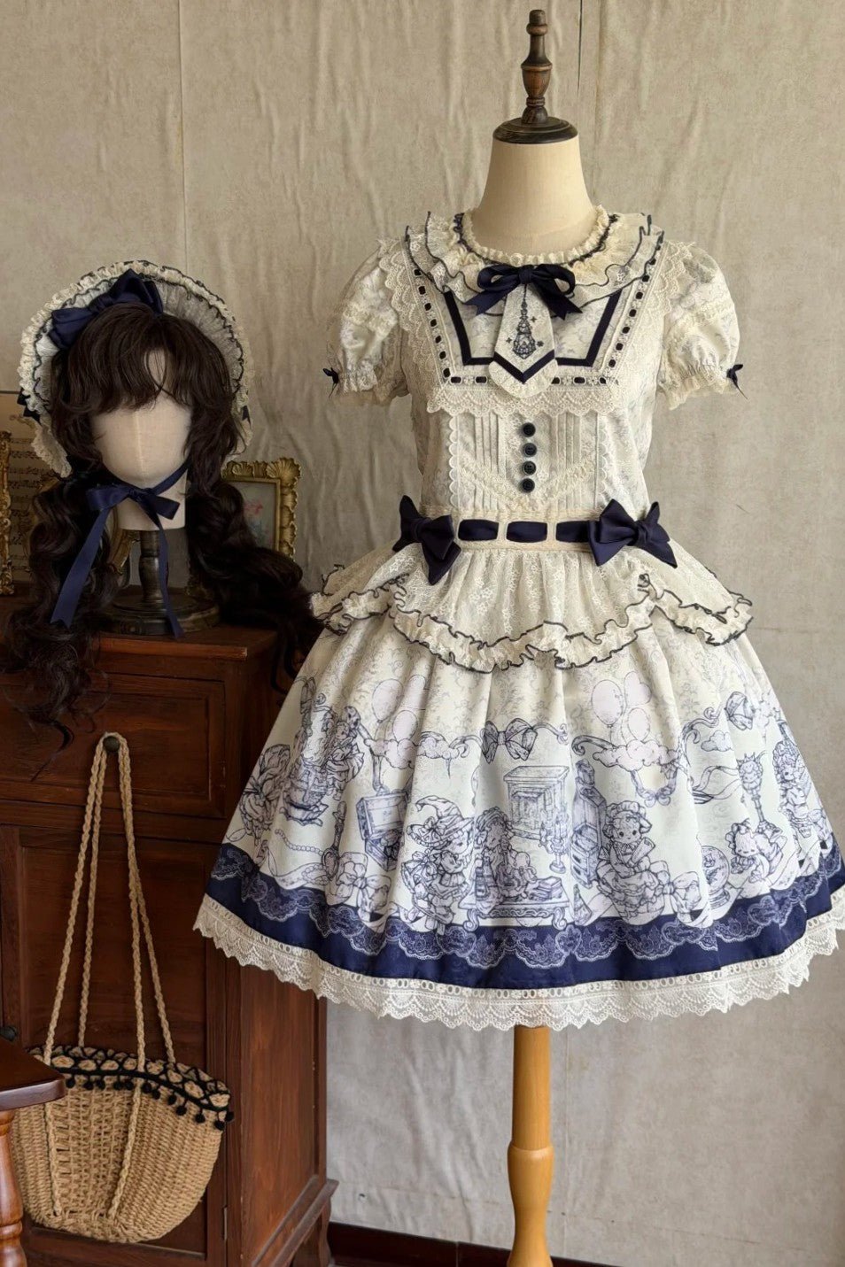 Fantasy Lamb Jacquard Print White Classic Lolita OP and Accessories - image 2