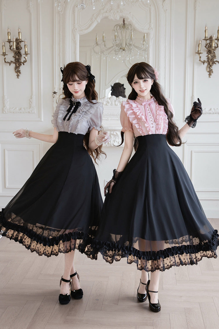 Miss Lola · Snow Kiss - Stand Collar Short Puff Sleeves Ruffled Color-Blocked Faux Two-Piece Sweet Lolita Long Dress 3 Colors - image 7