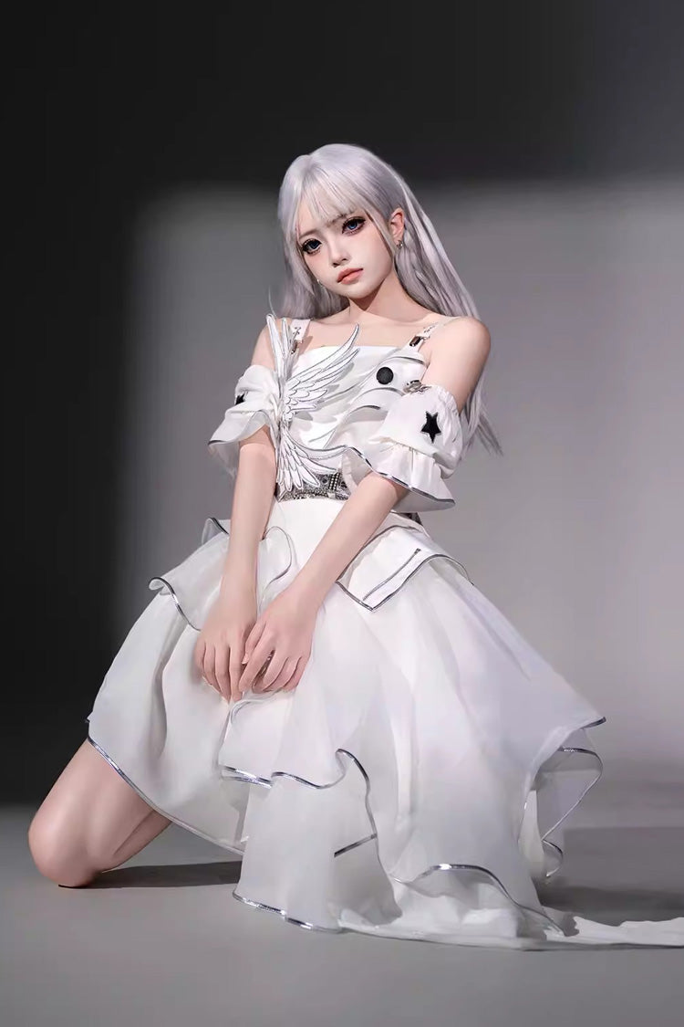 Silver Wings - Futuristic Punk Lolita JSK Dress Set - image 8