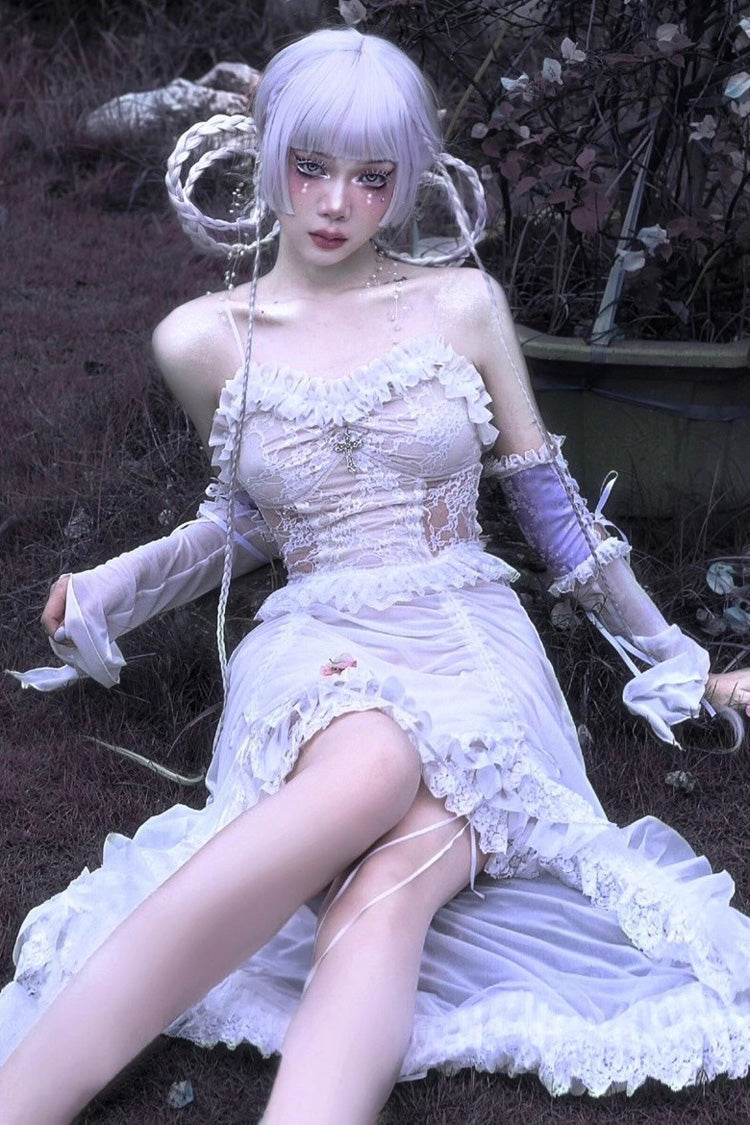 Redemption of the Deity - Drawstring Ruffle Embroidery Lace Pleated Gothic Lolita JSK Dress - image 5