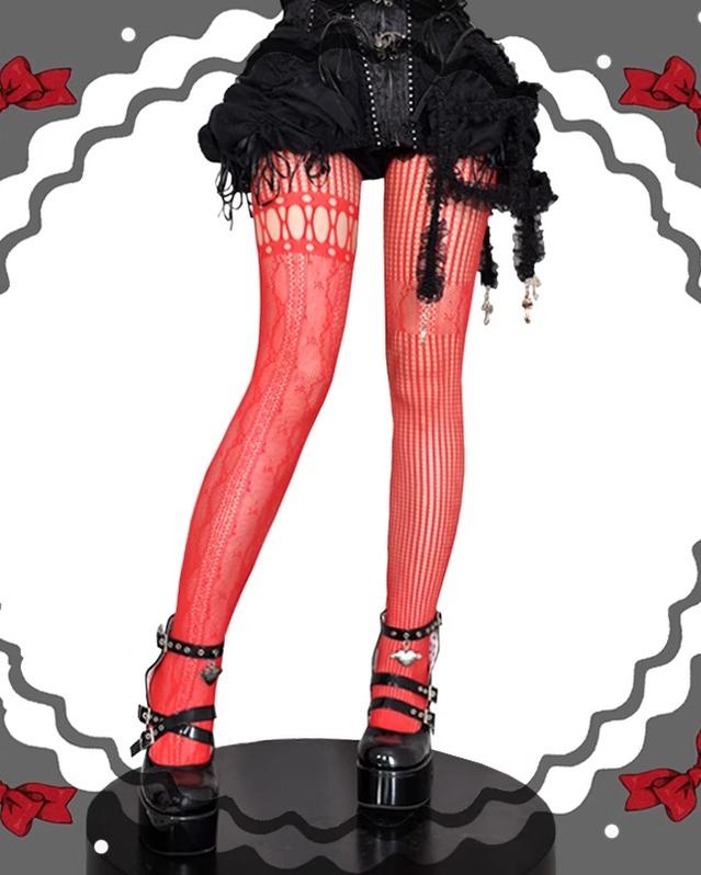 Wuxiaoliu Asymmetric Gothic Lolita Fishnet Pantyhose - image 8