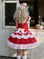 Crimson Cherry Polka-Dot Lace JSK with White Trim - Rosede Cheese - image 7