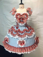 Scarlet and Navy Cherry Polka-Dot Lace JSK - Rosede Cheese - image 1
