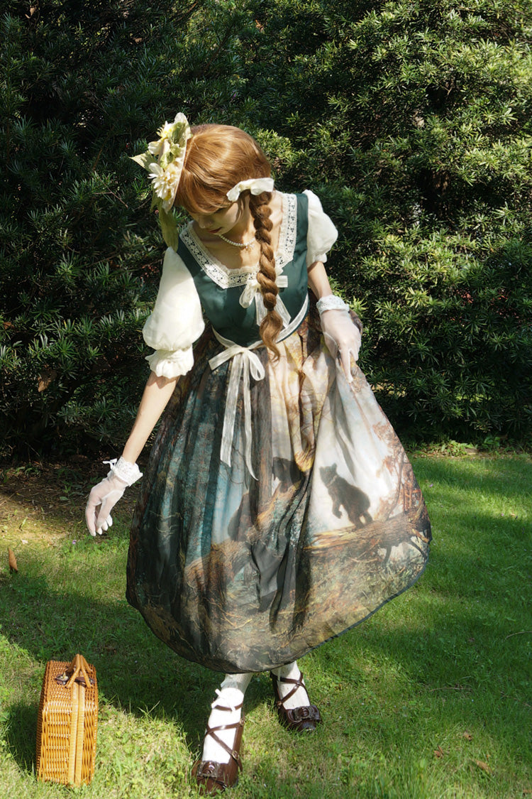 Morning in the Pine Forest - Sweet Lolita OP Dress in Dark Green - image 8