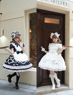 Creamy Sweet Bunny - Cotton Old School Lolita Bunny Ear OP Dress with Bows and Accessories - image 4