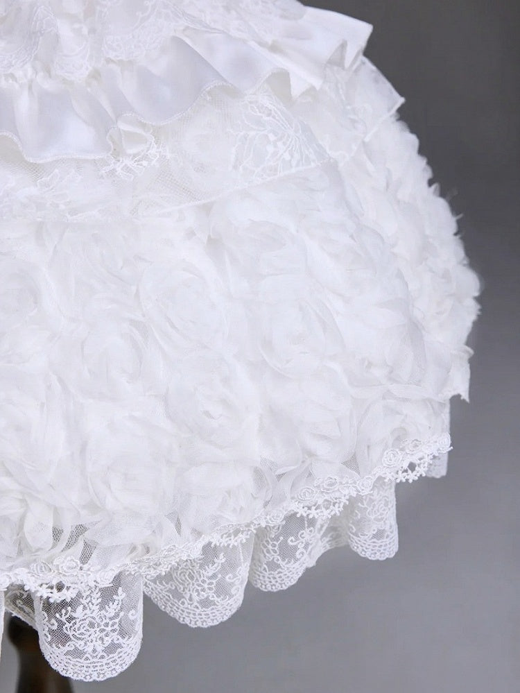 White Hime Lolita Elegant JSK Dress Cape Brooch and High-Low Overlay Set - image 4