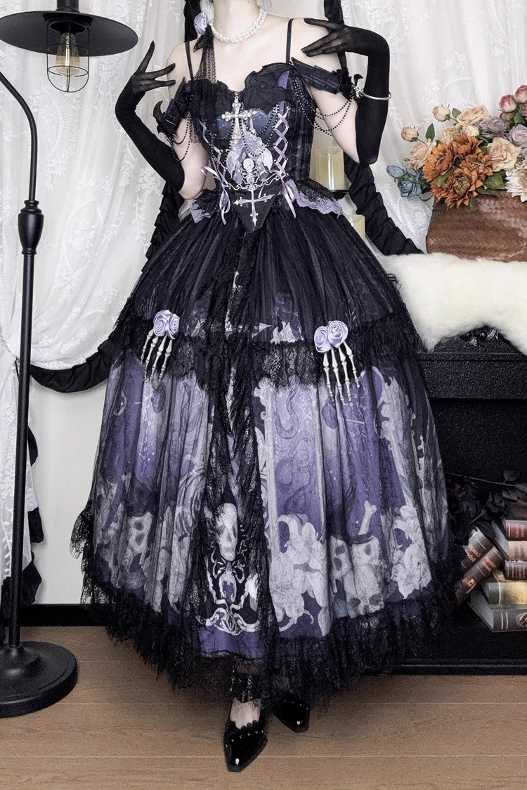Skull Magic Gothic Lolita Top and Skirt Set in Black and Blue - image 2