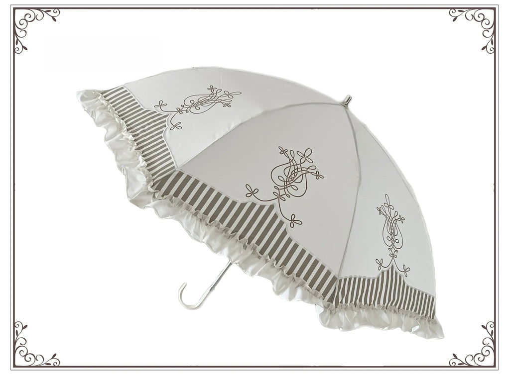 Lyre Academy - Classic Lolita 2-Fold Parasol, Lyre Print and Embroidered Trim - image 4