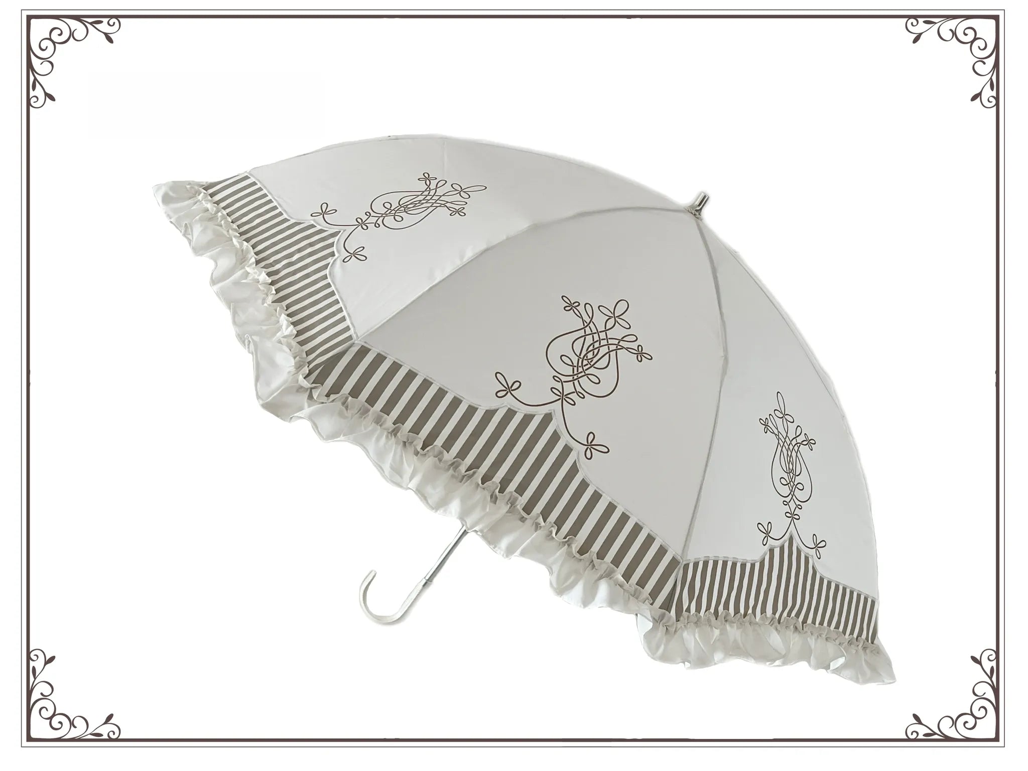 Lyre Academy - Classic Lolita 2-Fold Parasol, Lyre Print and Embroidered Trim - image 4