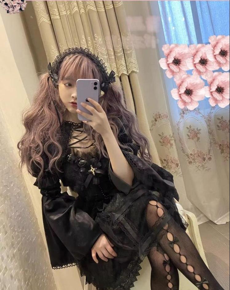 Rose Cage - Gothic Lolita Black Suspender Dress - image 5