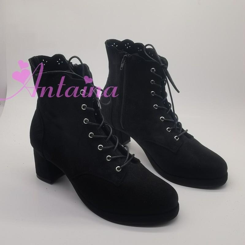 Retro Lolita Shoes High Heel Suede Shoes Petal Shaped Topline Customized - image 8