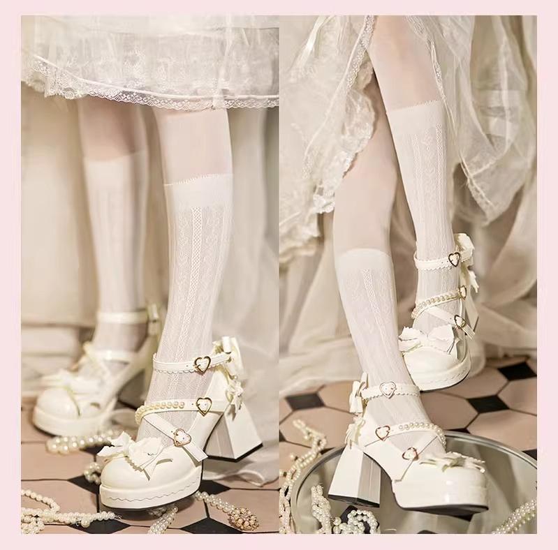 Crush Complex - Sweet Lolita Heel Shoes, Pearls & Bows - image 10