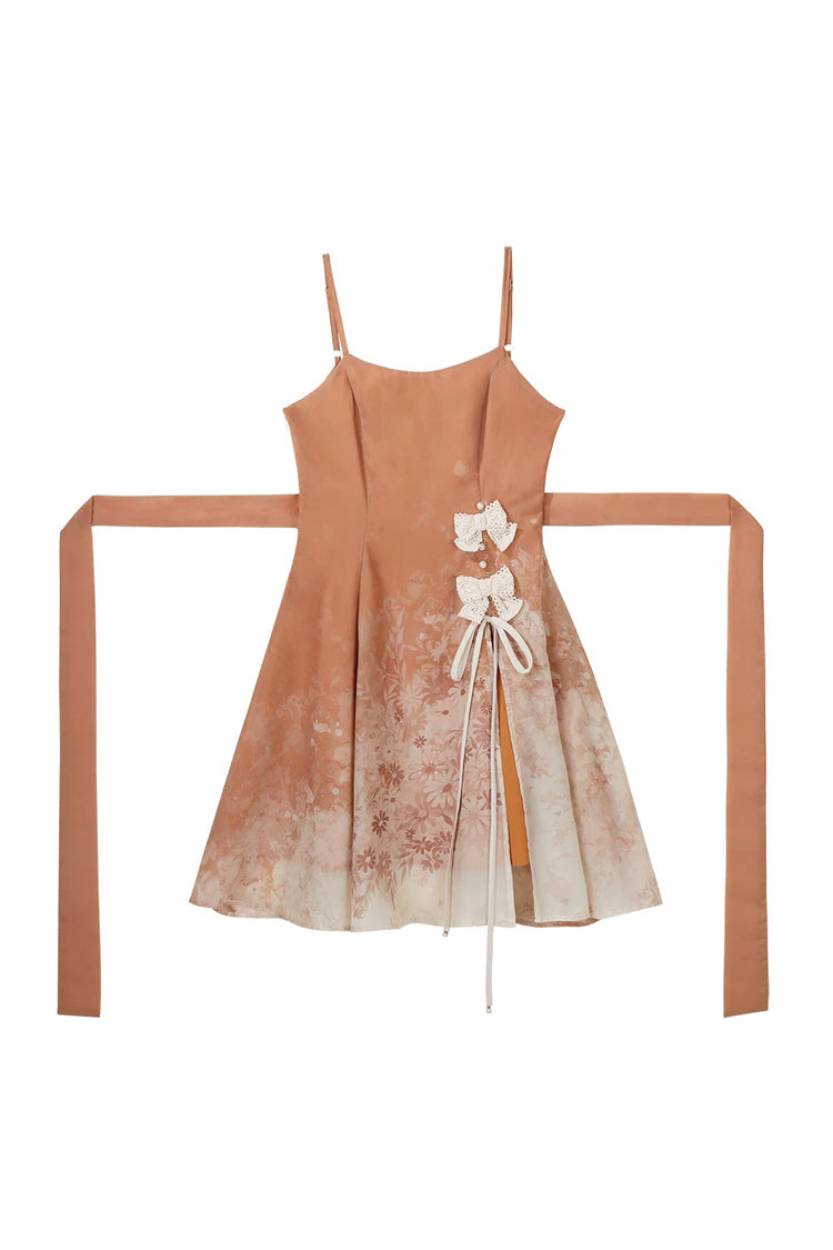 Orange Chrysanthemum Print Chinese-Inspired Lolita JSK Dress Set - image 13