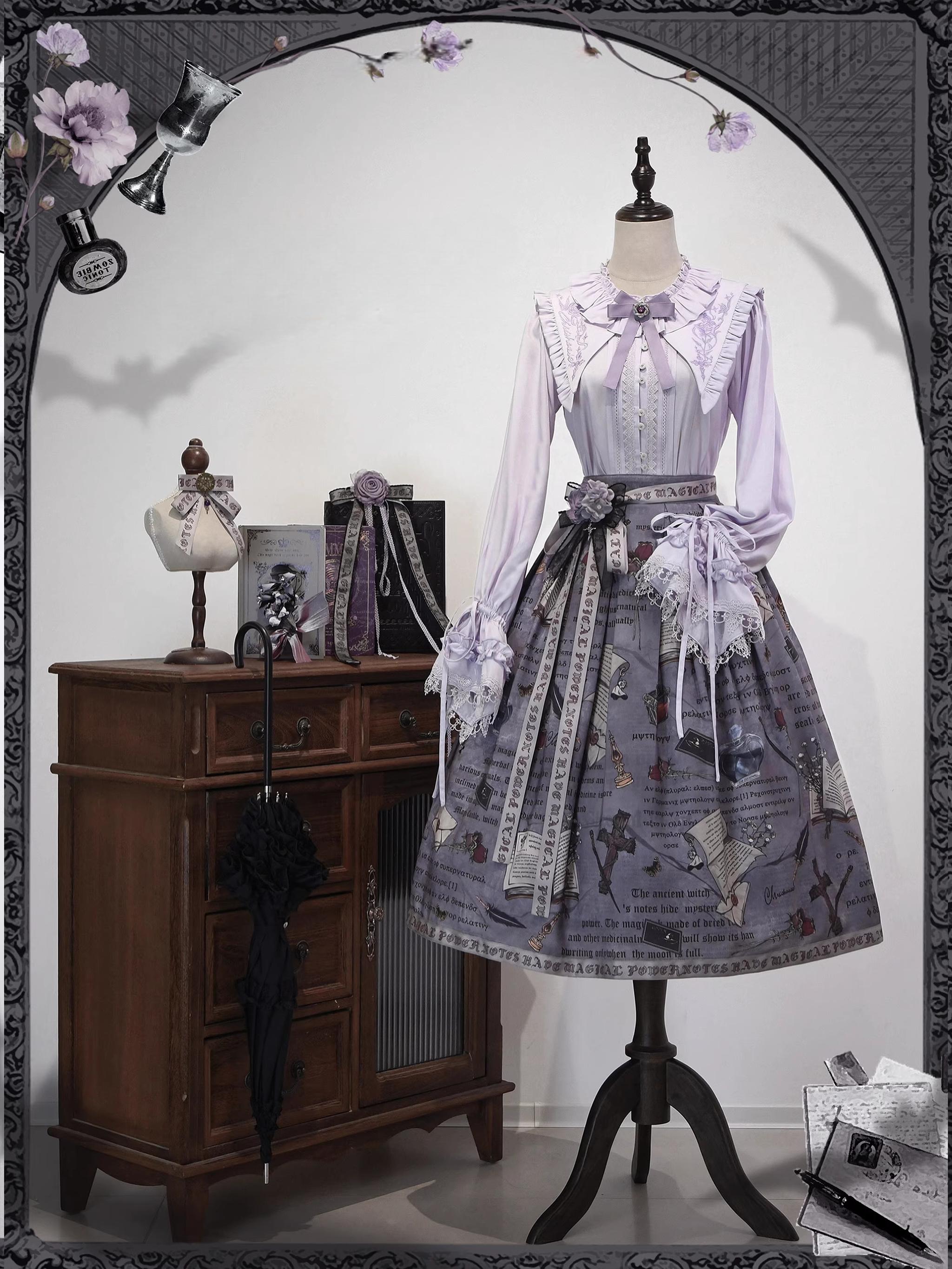 Witch Notes - Gothic Lolita Embroidered Dress Suit, Cross and Rose Print - image 4