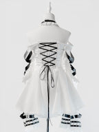 White Halter Flare Long-Sleeve Dress with Leather Straps and Shorts Set - image 2