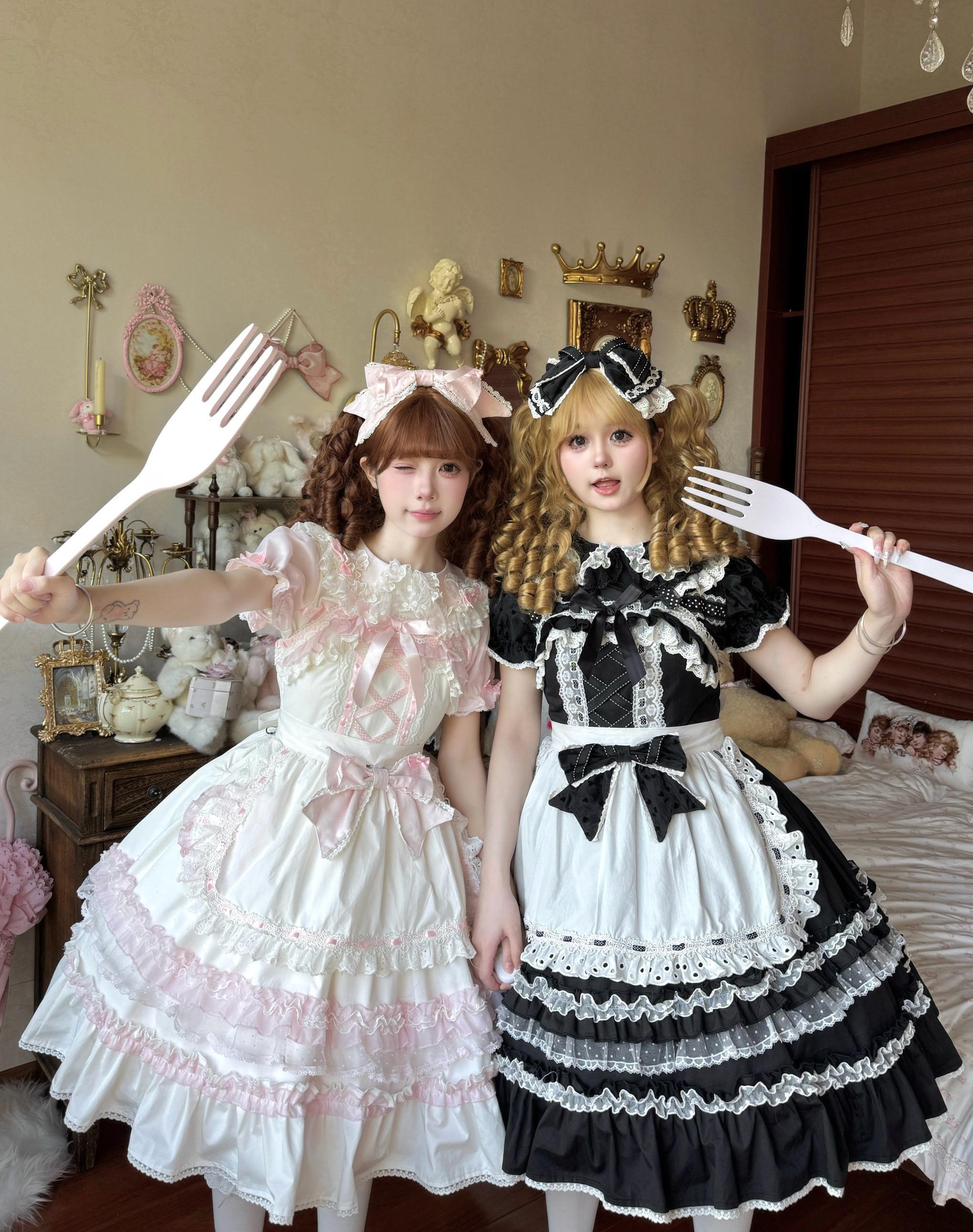 Little Dessert Chef - Old School Lolita JSK Dress, Cream-Like Ruffle and Accessories - image 1