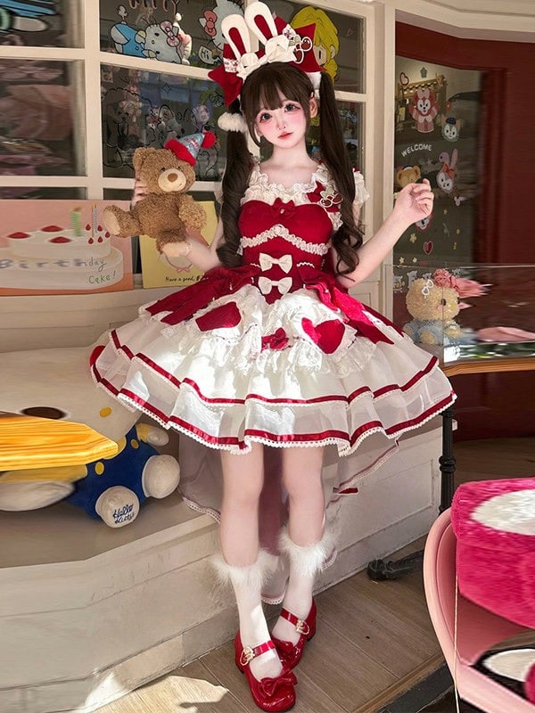 Red Rabbit Cake Lolita JSK Dress, KC and Train Full Set - image 3