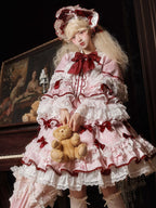 Teddy and Strawberry Embroidery Pink Sweet Lolita OP Dress Full Set - image 4