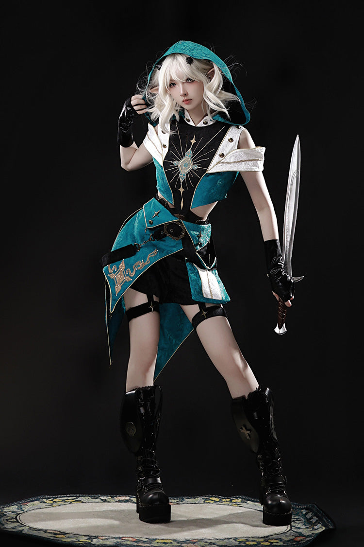 Traveler's Outfit Ouji Hooded Top and Shorts Set in Blue and Green - image 12