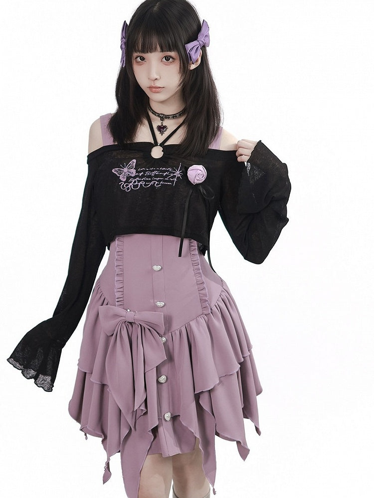 Purple Asymmetric Cami Dress with Ruffle and Bow - image 6