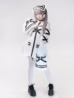White Halter Flare Long-Sleeve Dress with Leather Straps and Shorts Set - image 1