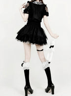 Midnight Lace-Shoulder Ruffle Blouse with Cutout Accents - AMAHAKAWA - image 2