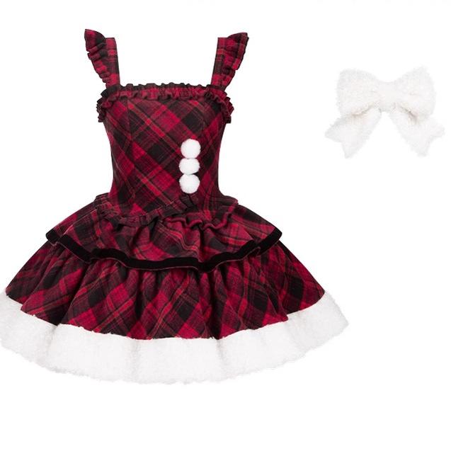 Snow Night Serenade - Fluffy Plaid Kawaii Lolita JSK, Reversible Cape and Accessories - image 39