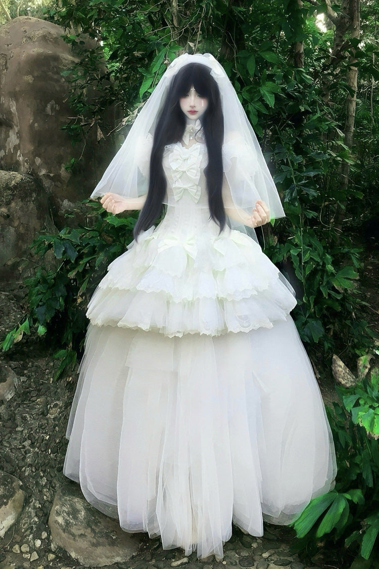 Pure White Prayer · Snow Love - Square Collar Ruffled Bow Lace Classic Gothic Lolita Dress Set - image 7
