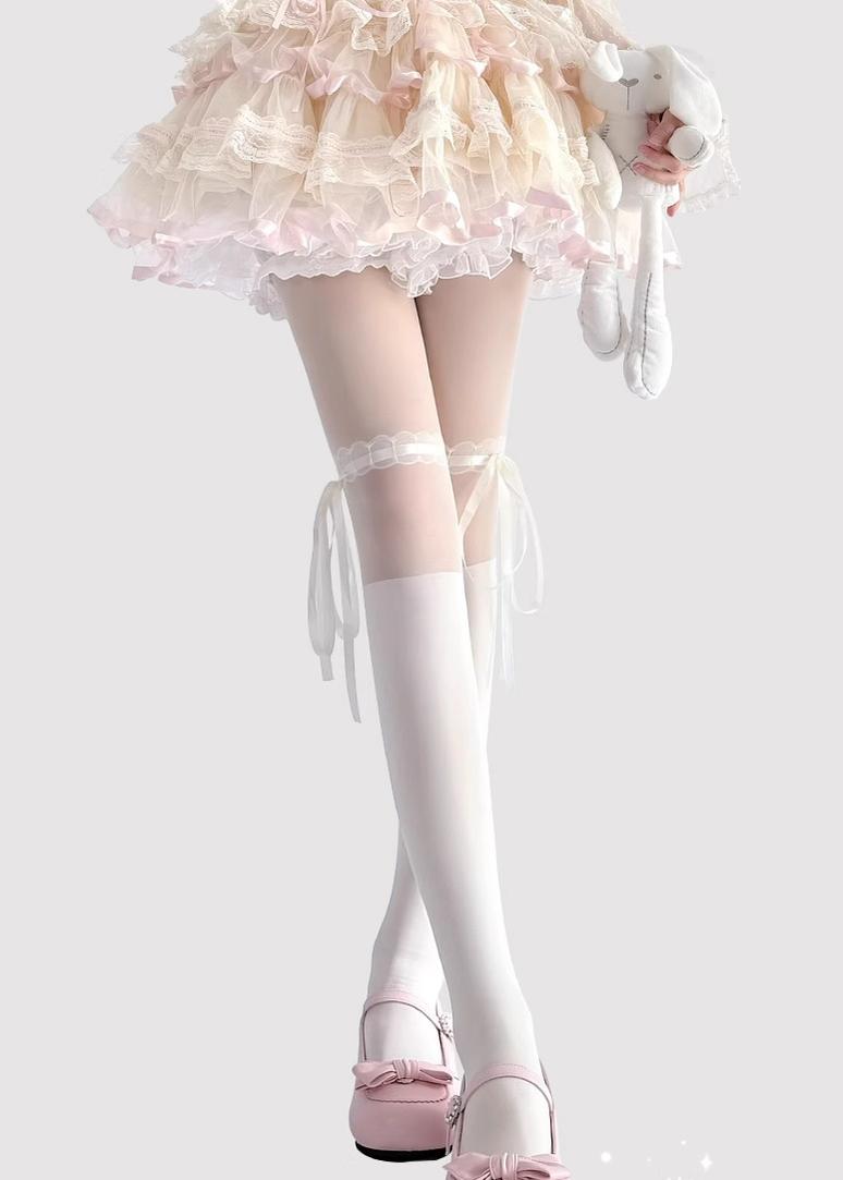 Lace-Splice Lolita Thigh-High Socks - image 3