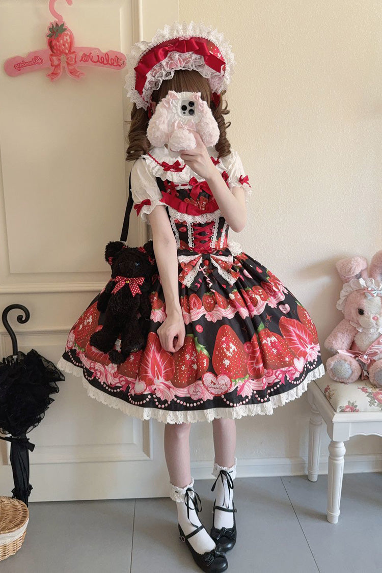 Sweet Berry Tale Strawberry Print Ruffle Bowknot Lace Sweet Lolita JSK Dress - image 22
