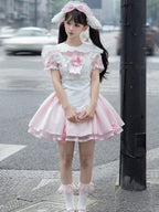 Pink Maid OP with Striped Lace Details - image 2