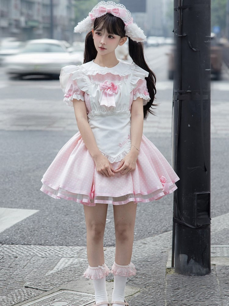 Pink Maid OP with Striped Lace Details - image 2