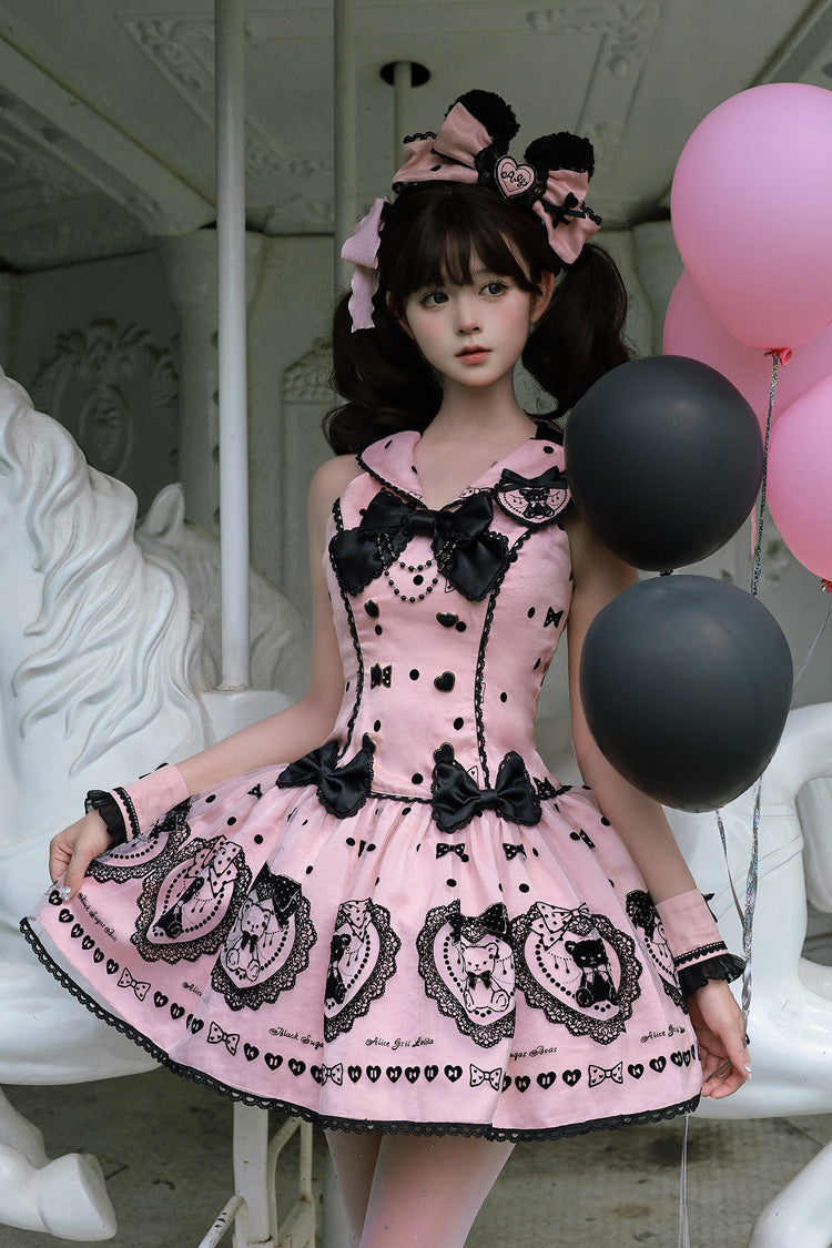 Sugar Bear - Halterneck Sleeveless Embroidered Bow Sweet Lolita Dress - image 2