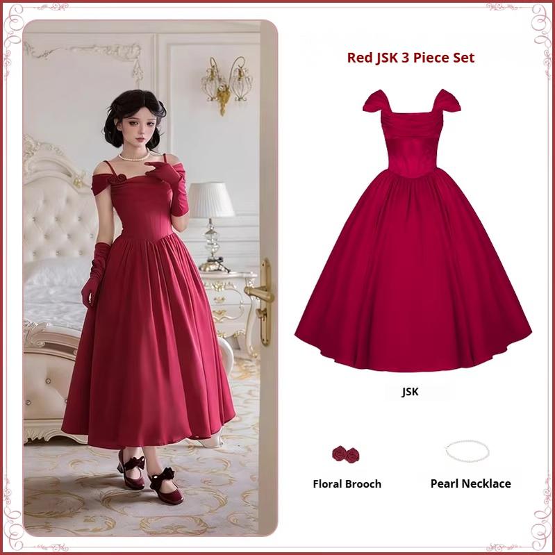 For Beloved - Classic Lolita Satin JSK Dress Set, Fishbone Waist - image 50